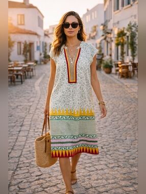 Soch XL Tunic Dress | Indian Kurti Style Cotton Shift Dress Boho Resort